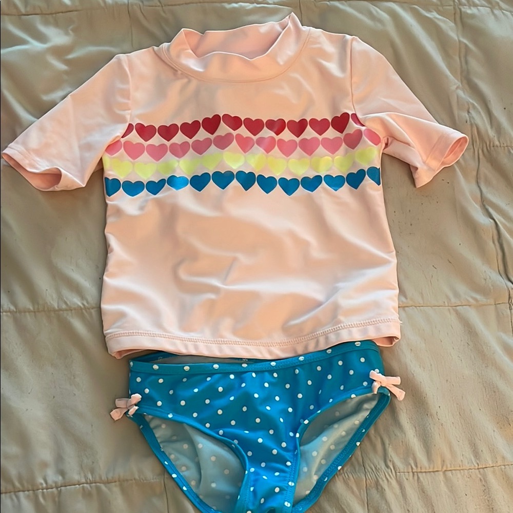 Carter's Pink and Blue Rashguard Swim Set with Heart and Polka Dot Design